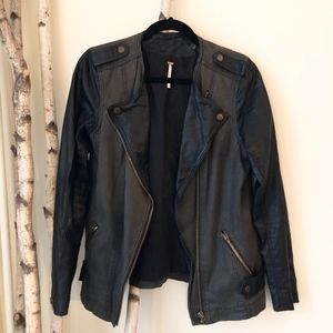 Free People Vegan Leather and Denim Moto Jacket